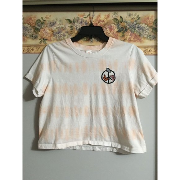Messy Buns Lazy Days Small Tie Dye Peace Butterflies Cropped Oversized Top - Picture 1 of 4